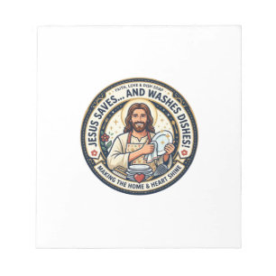 Bloc De Notas Camiseta Humor Tareas de Lavandería Jesús Gráfica 
