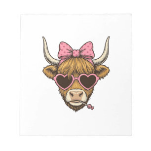 Bloc De Notas Camiseta Vintage de Cute Highland Cow Heart Glasse