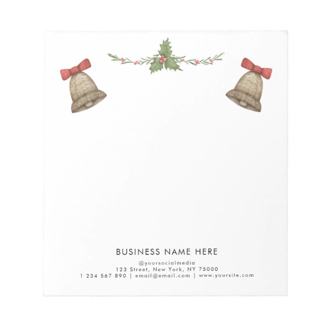 Bloc De Notas Campanas de Verdor de Navidad Texto Personalizado  (Frente)