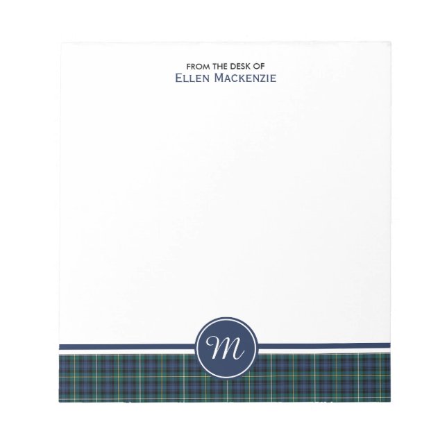 Bloc De Notas Campbell Clan Navy Blue Scottish Tartán Monograma (Frente)