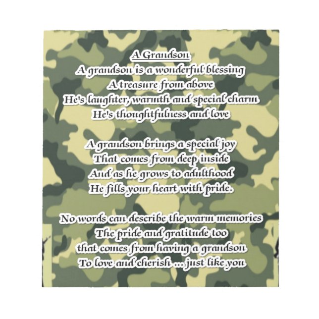 Bloc De Notas Camuflaje del Ejército del Poema de los Abuelos (Frente)