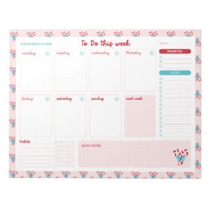 Bloc De Notas Candy Canes and Bows Weekly To Do List Planner