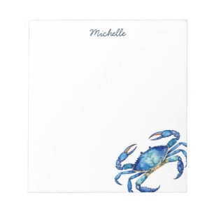 Bloc De Notas Cangrejo de acuarela azul personalizado verano pla