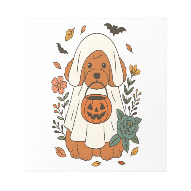 Bloc De Notas Caniche de Halloween con flores de otoño (Frente)