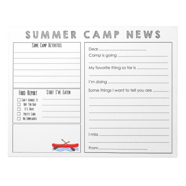 Bloc De Notas Canoe Summer Camp News Notepad (Frente)