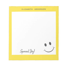 Bloc De Notas Cara Feliz Sonriente Difunde Alegría Agrega Nombre