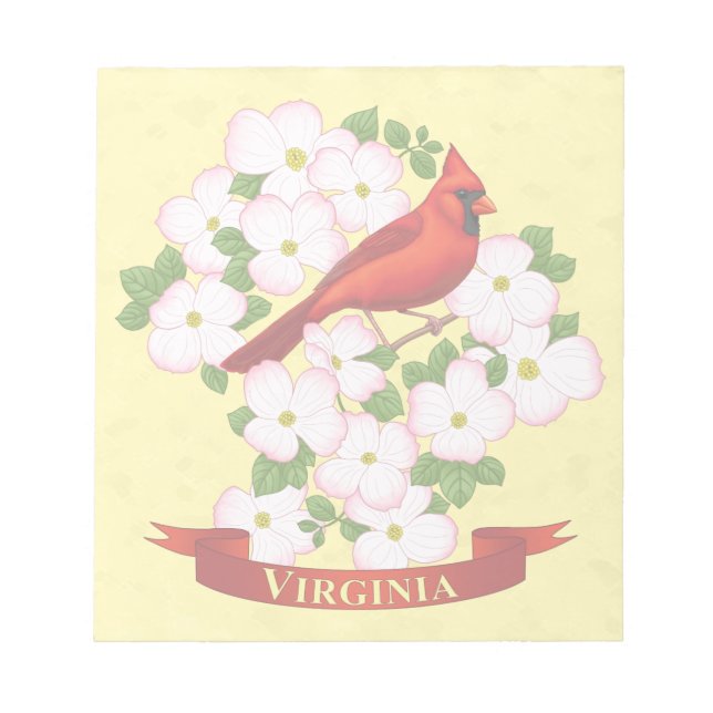 Bloc De Notas Cardenal estatal de Virginia Bird and Dogwood Flow (Frente)