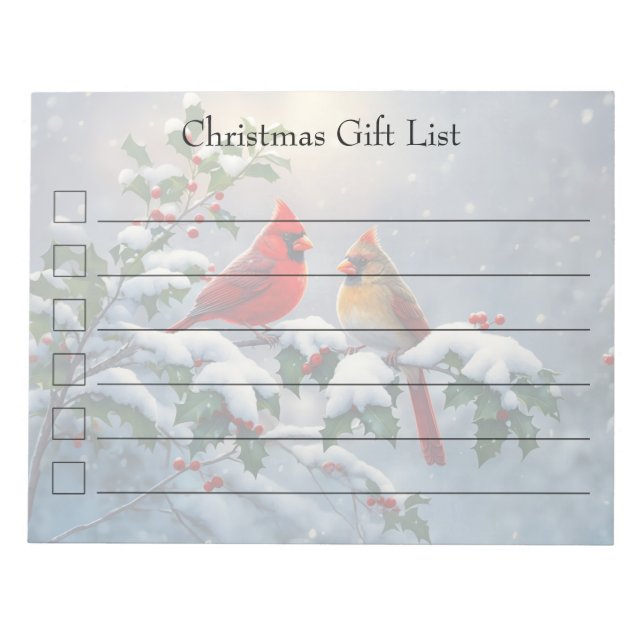 Bloc De Notas Cardenales rojos y Holly en la nieve (Frente)