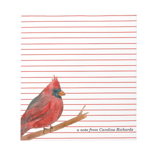Bloc De Notas Cardinal Bird Red Lined Custom Name (Frente)