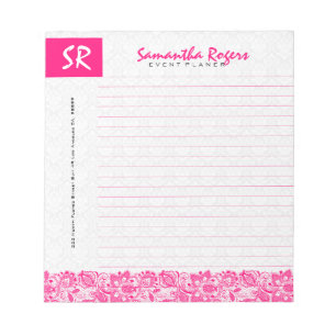 Bloc De Notas Carne floral rosa caliente monogramada y damascos