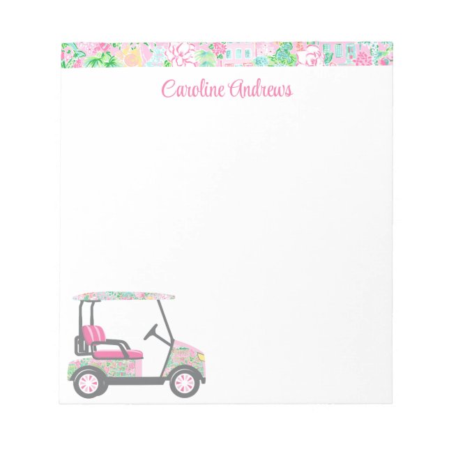 Bloc De Notas Carro de golf rosa y verde Palm Beach personalizad (Frente)