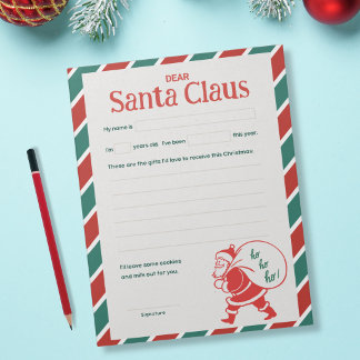 Bloc De Notas Carta a Santa - Clásico Estampado Navideño