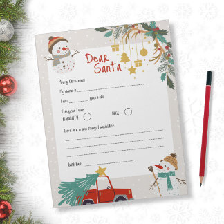 Bloc De Notas Carta a Santa - Muñeco de Nieve de Invierno