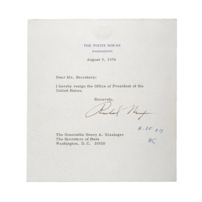 Bloc De Notas Carta de renuncia de Richard M. Nixon 1974 (Frente)