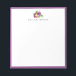 Bloc De Notas Cassis floral acuática moderna con marco púrpura<br><div class="desc">Diseño moderno y elegante de acuarela color morado estilo bouquet floral estilo con borde violeta de cassis,  personalizado con nombre,  bloc de notas. Se pueden personalizar el estilo y el color del tipo de letra del texto.</div>