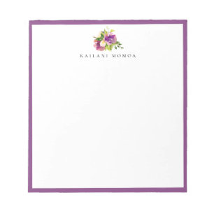 Bloc De Notas Cassis floral acuática moderna con marco púrpura