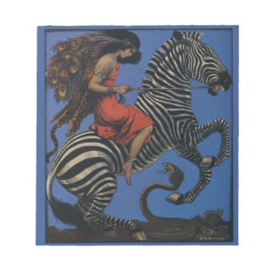 Bloc De Notas Cebra Vintage con Mujer Montada Art Nouveau