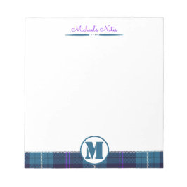 Bloc De Notas Celadon Blue-Dark Blue Plaid Tartan Monogrammed