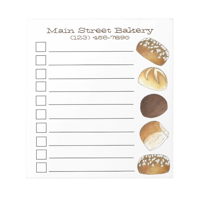 Bloc De Notas Cena Pan Rolls Buns Panadería Baker Chef Foodie (Frente)