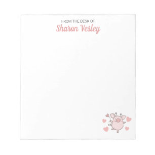 Bloc De Notas Cerdo con corazón rosado y lista de tareas pendien