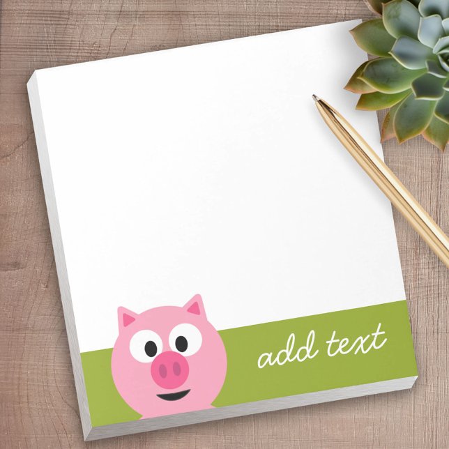 Bloc De Notas Cerdo Personalizado de granja - verde rosa y lima (Personalized Notepad - a fun gift or useful promotional product)