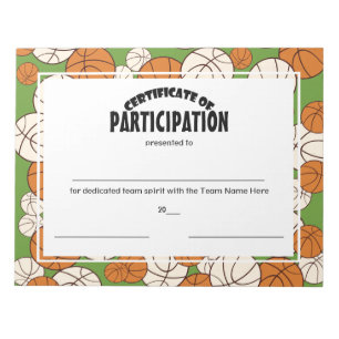 Bloc De Notas Certificados de participación de baloncesto