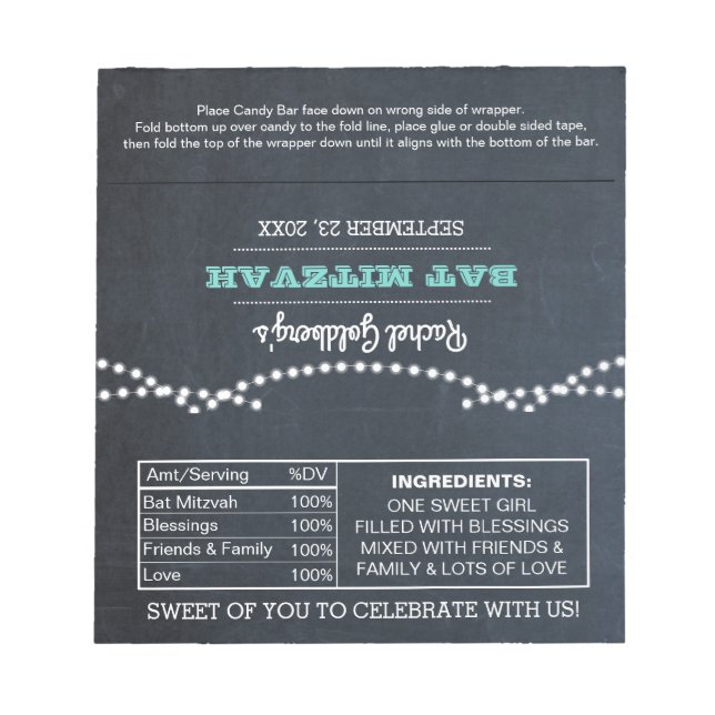 Bloc De Notas Chalkboard Ilumina los Verde azulados Bat Mitzvah  (Frente)