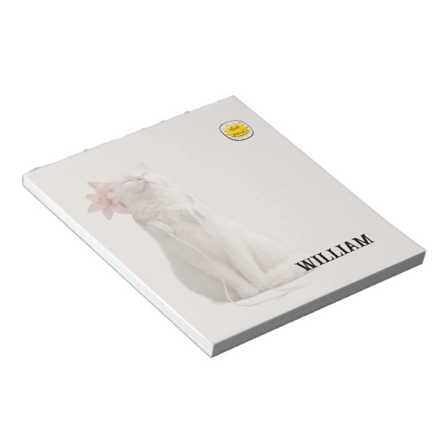 Bloc De Notas CHECK MEO White Cat with Headphones – Personalized (Lado Derecho)