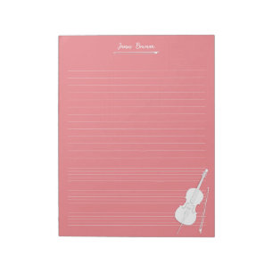Bloc De Notas Chelo Blanco y Lazo Personalizado Clase de Música 