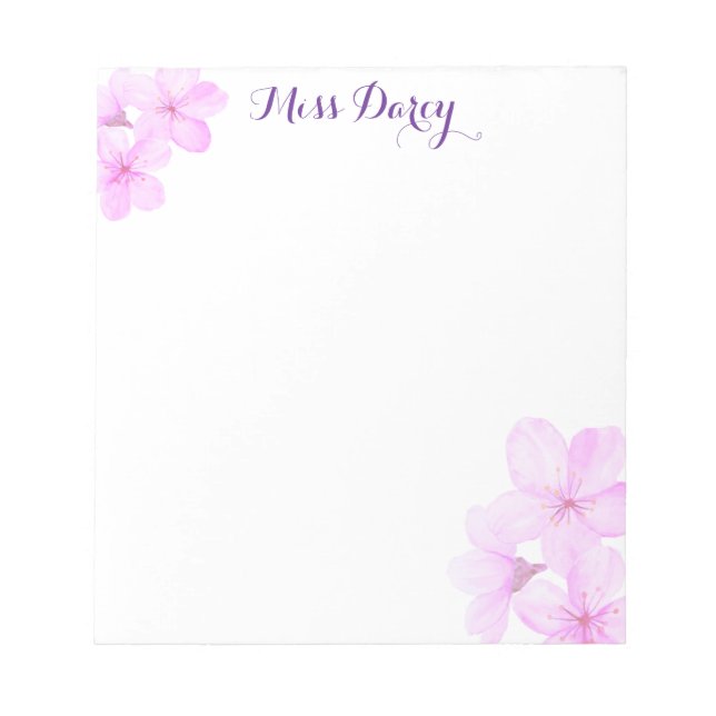 Bloc De Notas Cherry Blossom Girly Pink Floral Custom  (Frente)