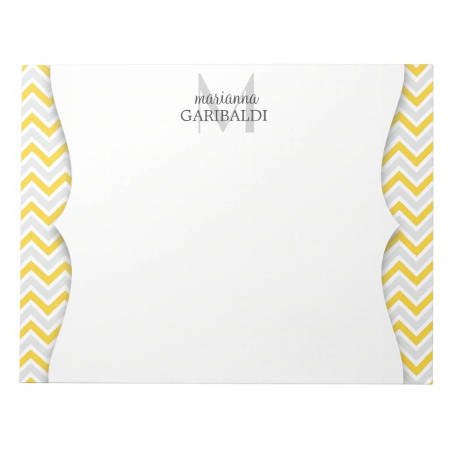 Bloc De Notas Chevron amarillo y moderno personalizado (Frente)