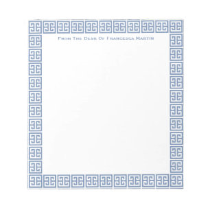 Bloc De Notas Chic Azul y Blanco Griego Clave Señora Personaliza