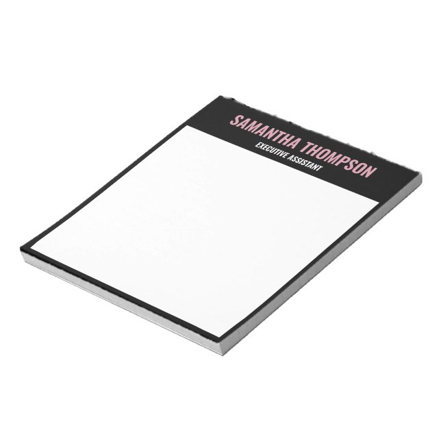 Bloc De Notas Chic Moderno Rosa, Blanco y Negro   (Lado Izquierdo)