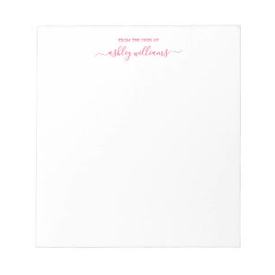Bloc De Notas Chic Rosa Script Desde el Escritorio de Nombre Per