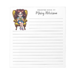 Bloc De Notas Chica Cuidado Con Gafas Y Libro Personalizado