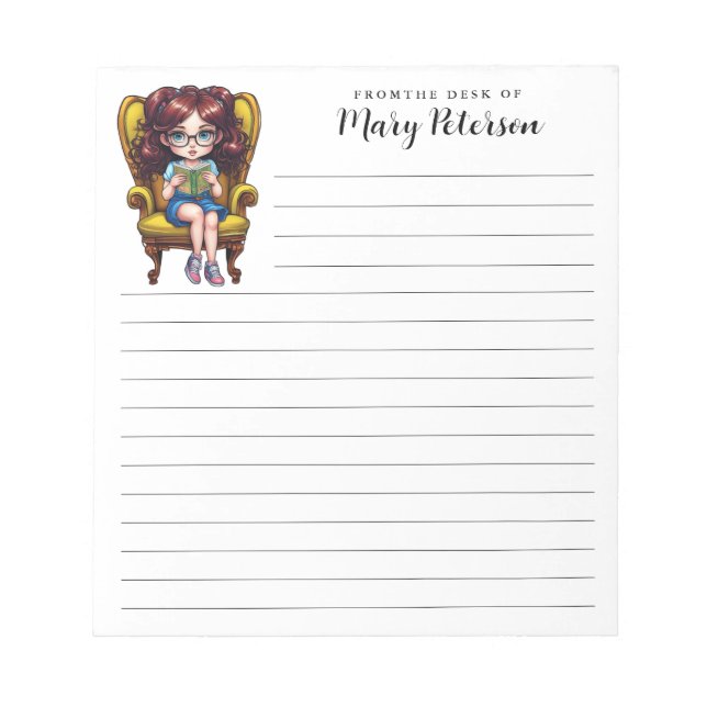 Bloc De Notas Chica Cuidado Con Gafas Y Libro Personalizado (Frente)