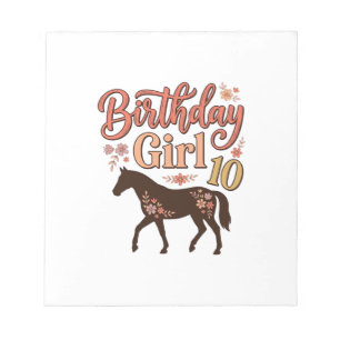 Bloc De Notas Chica Cumpleaños 10 Caballo Diseño Vectorial Flora