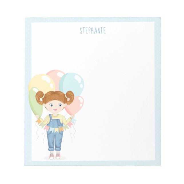 Bloc De Notas Chica de cumpleaños en Overalls Redhead (Frente)