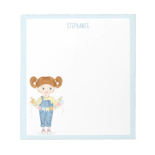 Bloc De Notas Chica de cumpleaños en overalls Redhead Notepad