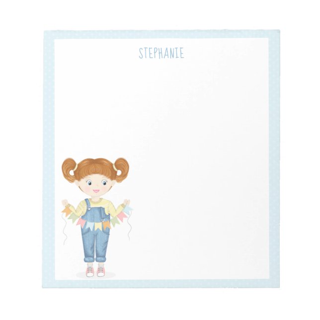 Bloc De Notas Chica de cumpleaños en overalls Redhead Notepad (Frente)