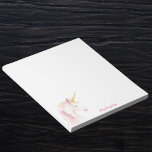 Bloc De Notas Chica de nombres blancos rosa de unicornio<br><div class="desc">Una linda cabeza de unicornio rosa y dorado. Fondo blanco. Personaliza y agrega tu nombre. Letras rosas.</div>