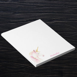 Bloc De Notas Chica de nombres blancos rosa de unicornio
