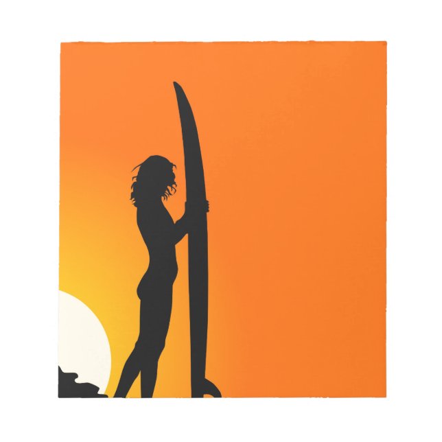 Bloc De Notas Chica Surfer Sunset con tabla de surf (Frente)