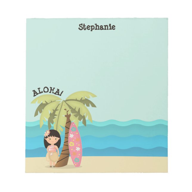 Bloc De Notas Chica Surfista de Hawái (Frente)