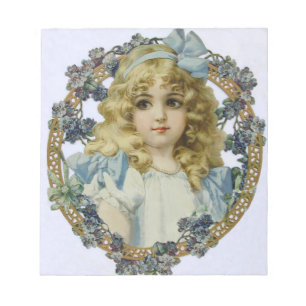 Bloc De Notas Chica Vintage con Flores Hermosas y Lazo