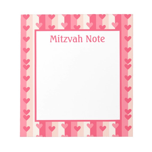 Bloc De Notas Chicas del corazón rosado Mitzvah Notas Notepad (Frente)