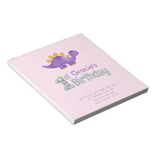Bloc De Notas Chicas del primer cumpleaños del Stegosaurus Cute