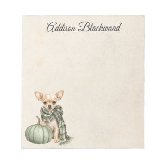 Bloc De Notas Chihuahua con una Calabaza Verde de Otoño Personal