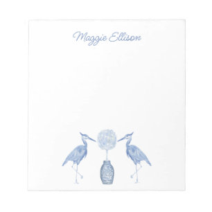 Bloc De Notas Chinoiserie acuarela Topiary Blue Heron Notepad