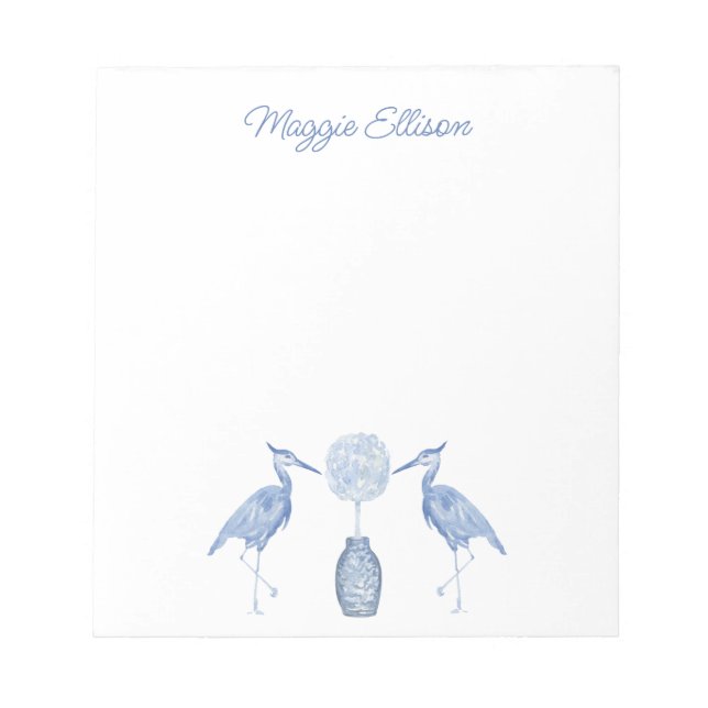Bloc De Notas Chinoiserie acuarela Topiary Blue Heron Notepad (Frente)